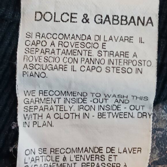 Dolce & Gabbana Men’s Black Ribbed V-Neck Tee Italian Tricolor Stripe Size 52 - Picture 13 of 14